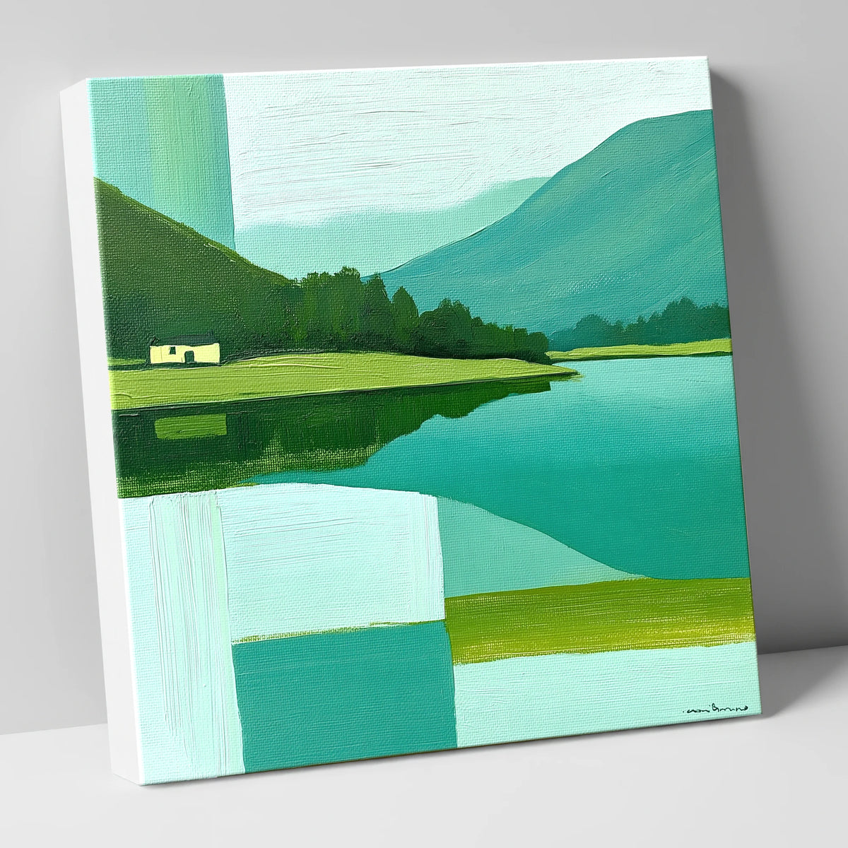 Grasmere Shoreline in Bold Teal lake district lake canvas wall art