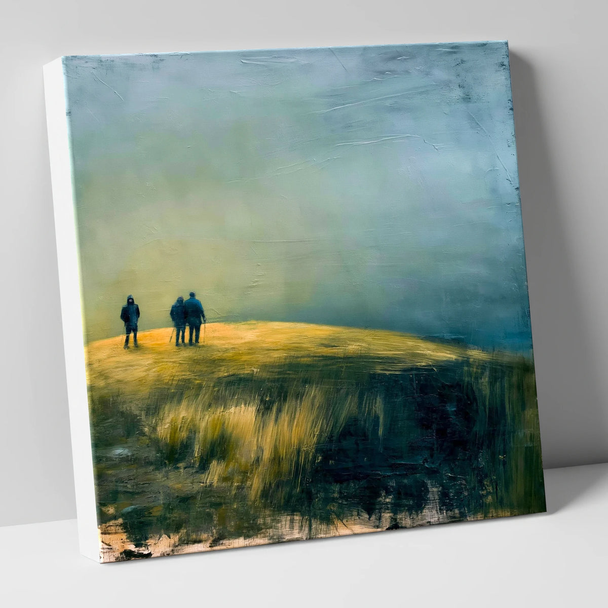 Hikers on a Moody Fell Top lake district fell canvas wall art