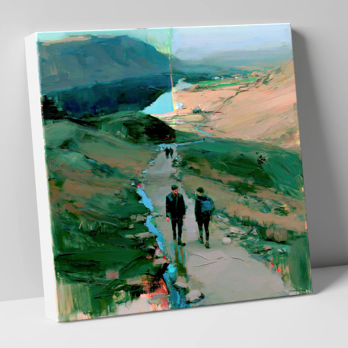 Mountain Hikers on the Fell Path lake district walking canvas wall art