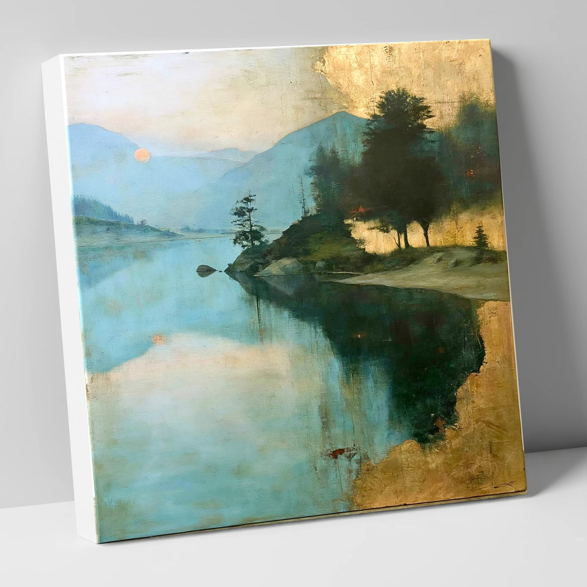 Teal Lake Sunrise with Golden Mist lake district lake canvas wall art