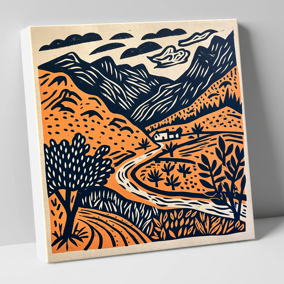 Terracotta And Navy Eskdale Valley lake district valley canvas wall art