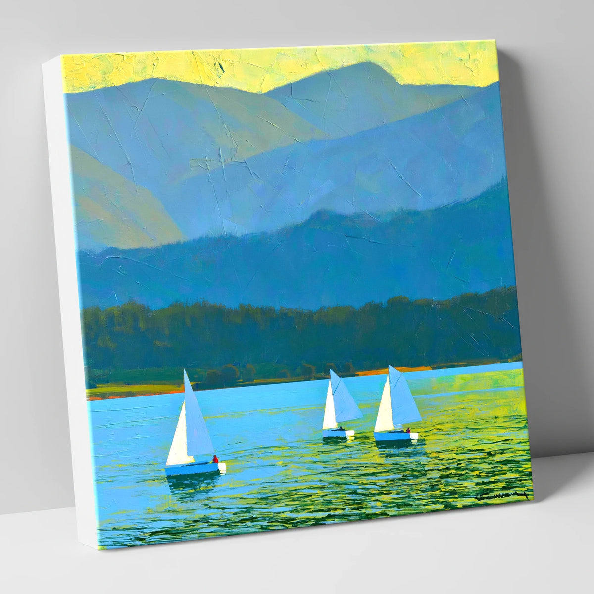 Windermere Sailboats Against Blue Fells lake district lake canvas wall art