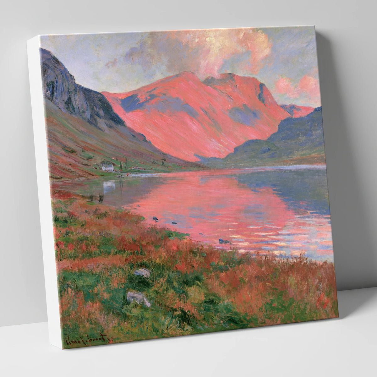 Mountain Lake with Pink Sunset lake district lake canvas wall art