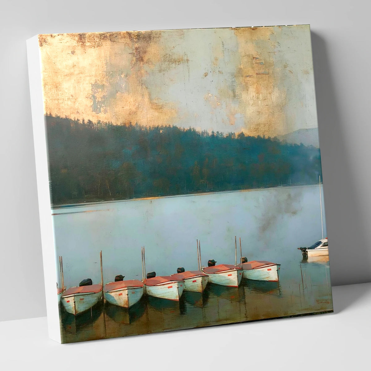 Windermere Boats Under Gold Skies lake district lake canvas wall art