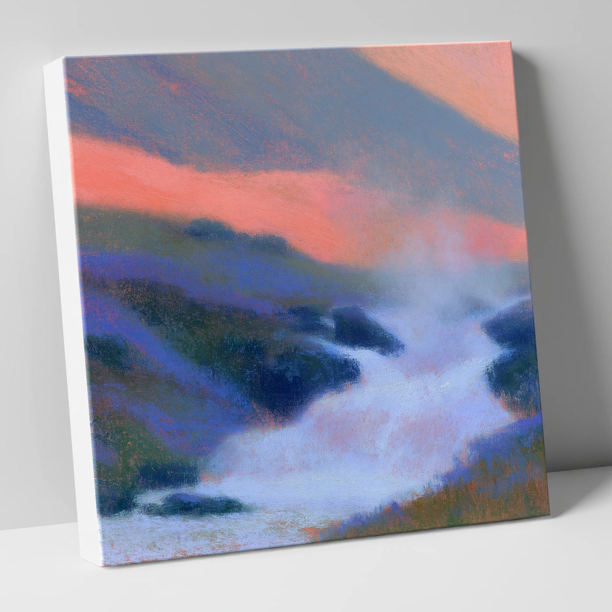 Pink Twilight Over Fellside Beck lake district waterfall canvas wall art