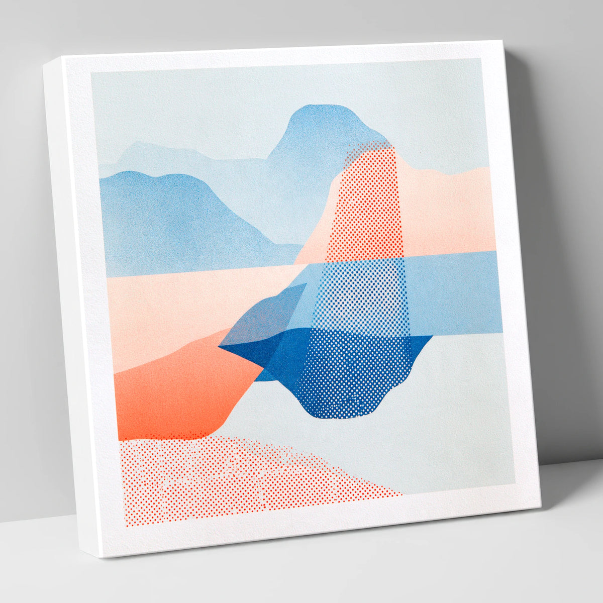 Abstract Grasmere in Coral and Cerulean lake district lake canvas wall art