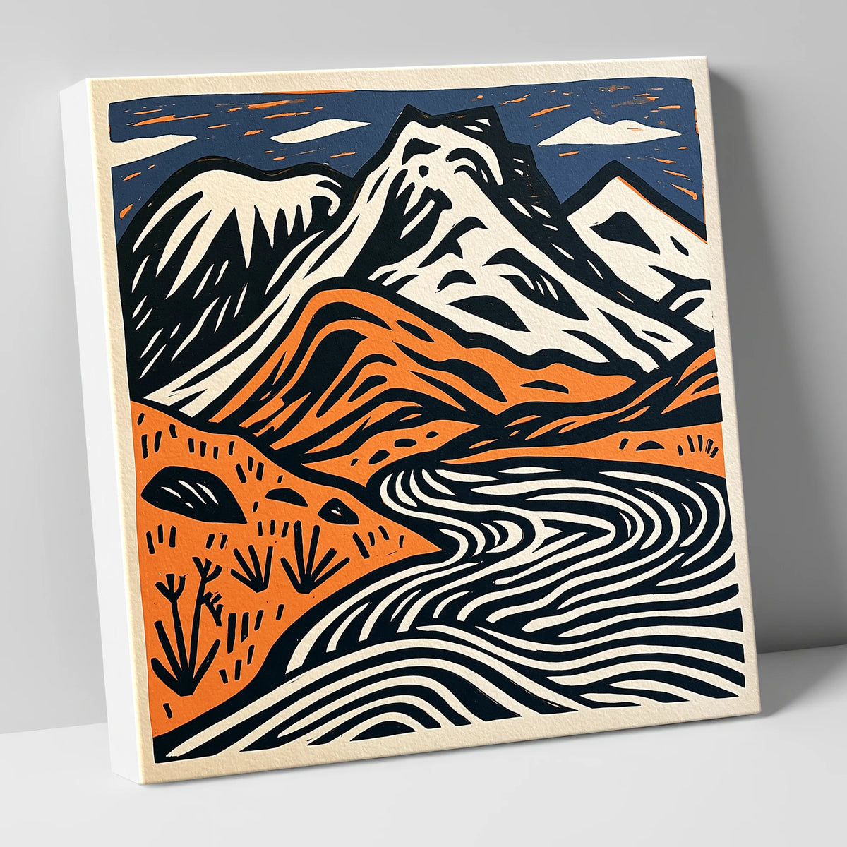 Bowfell in Navy and Terracotta lake district fell canvas wall art