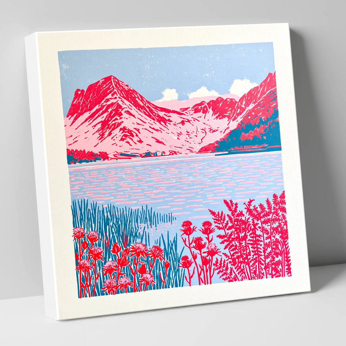 Bold Pink Fells of Buttermere lake district lake canvas wall art