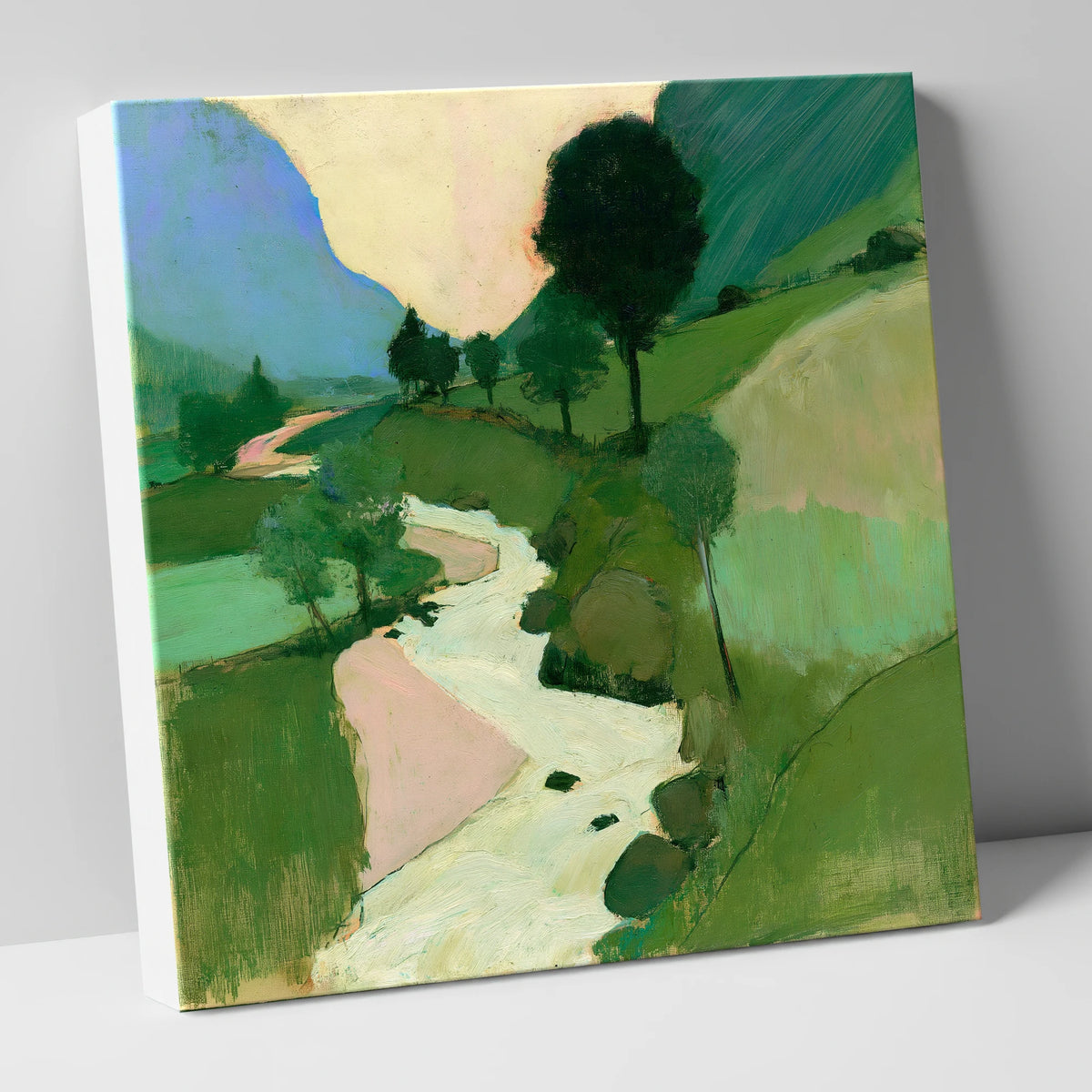 Fellside Beck in Sage and Pink lake district waterfall canvas wall art