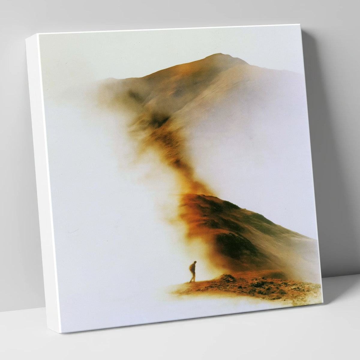 Lone Hiker in Copper Mist lake district walking canvas wall art