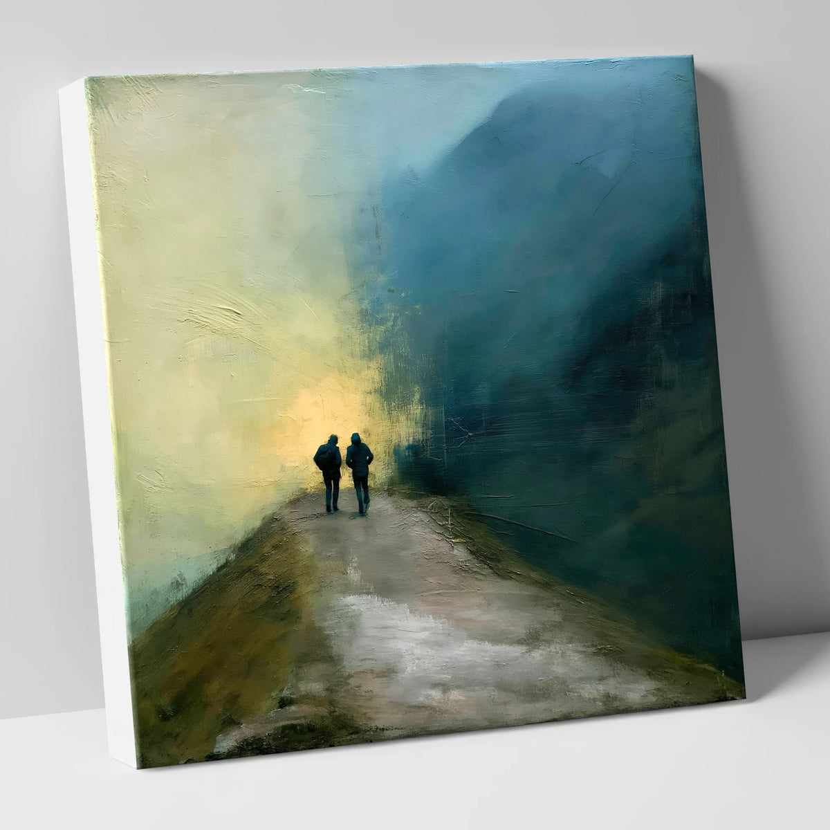 Fell Walkers in Glowing Mist lake district walking canvas wall art