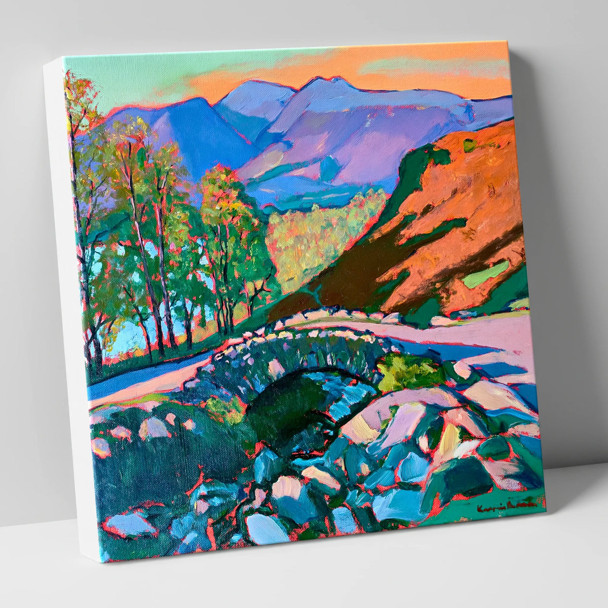 Ashness Bridge in Vivid Tones lake district waterfall canvas wall art