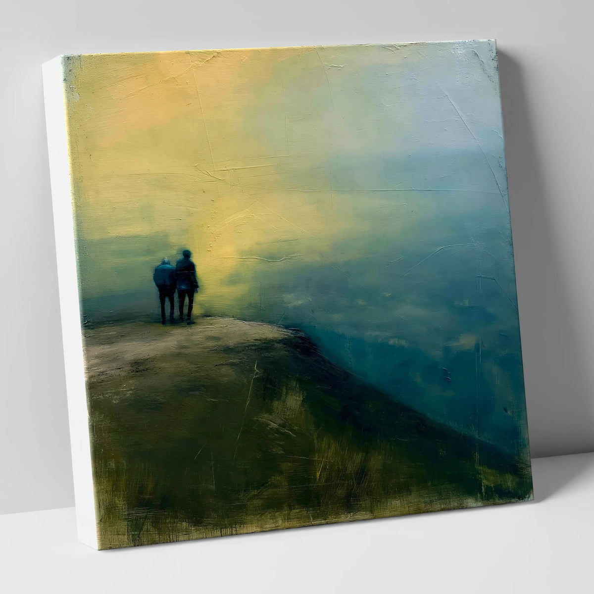 Hikers Above the Teal Mist lake district fell canvas wall art
