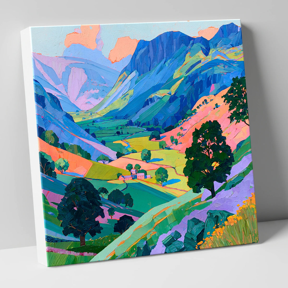 Vibrant Valley Between Blue Fells lake district valley canvas wall art