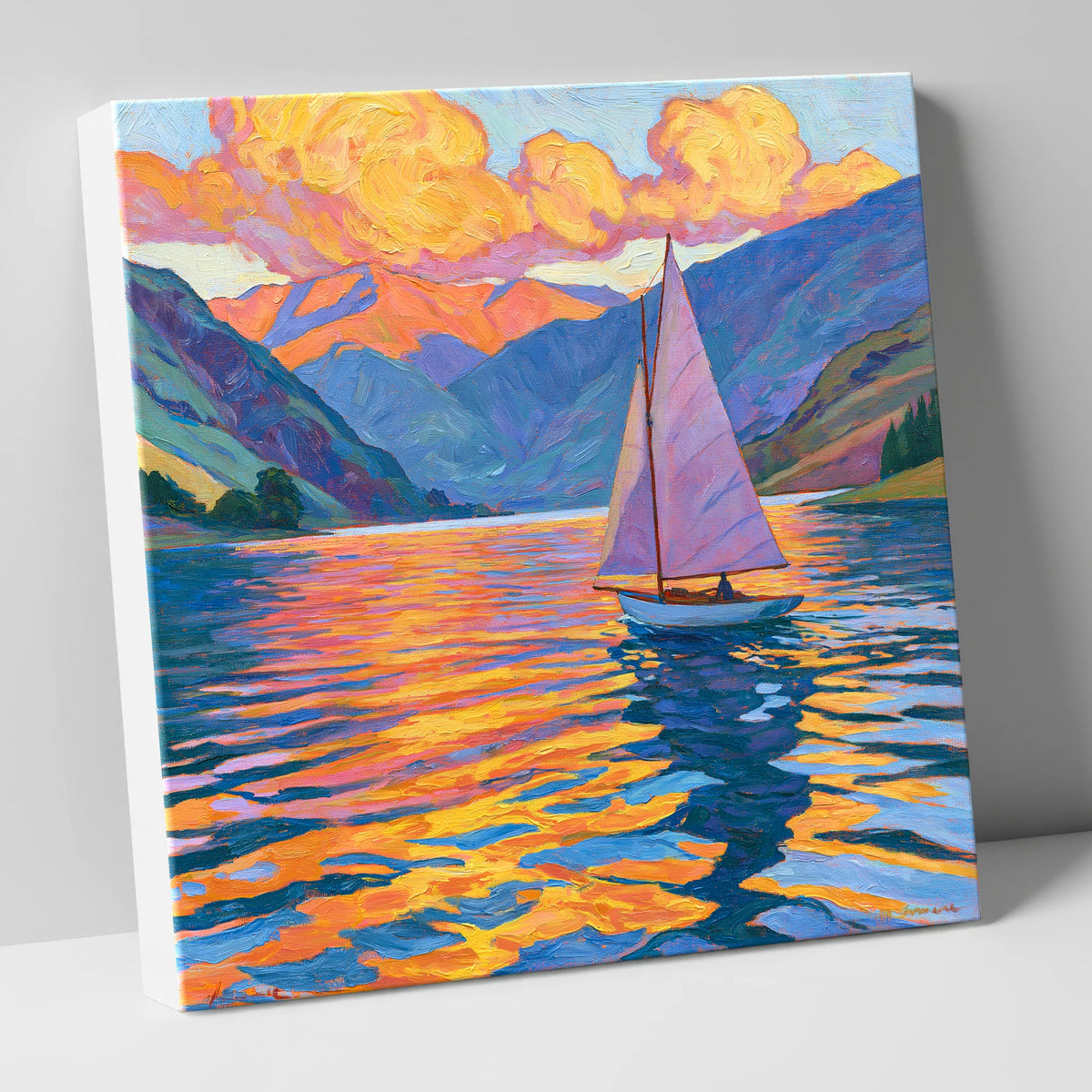 Sailing the Lake at Golden Hour lake district walking canvas wall art