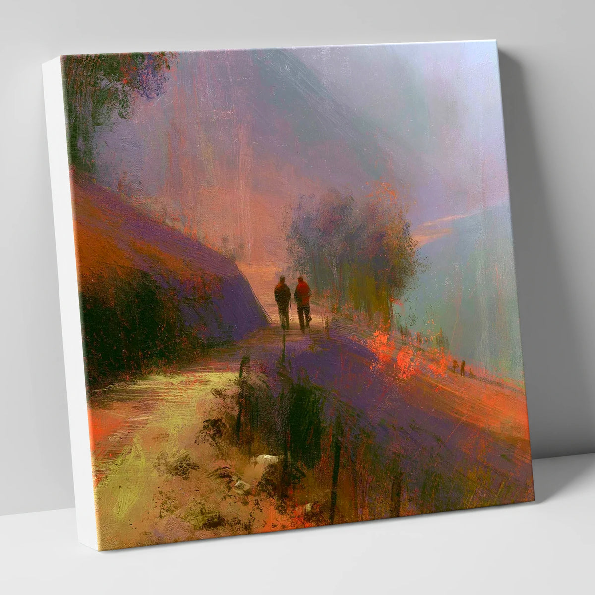 Fell Walkers in Autumn Mist lake district walking canvas wall art
