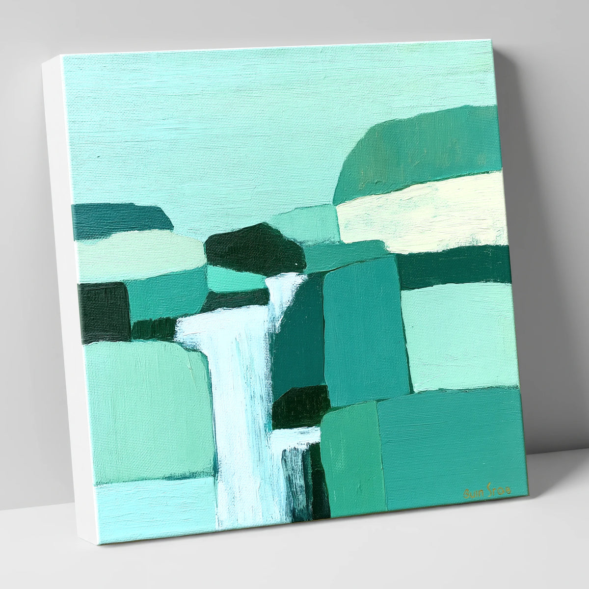 Abstract Teal Waterfall Over Rocks lake district waterfall canvas wall art