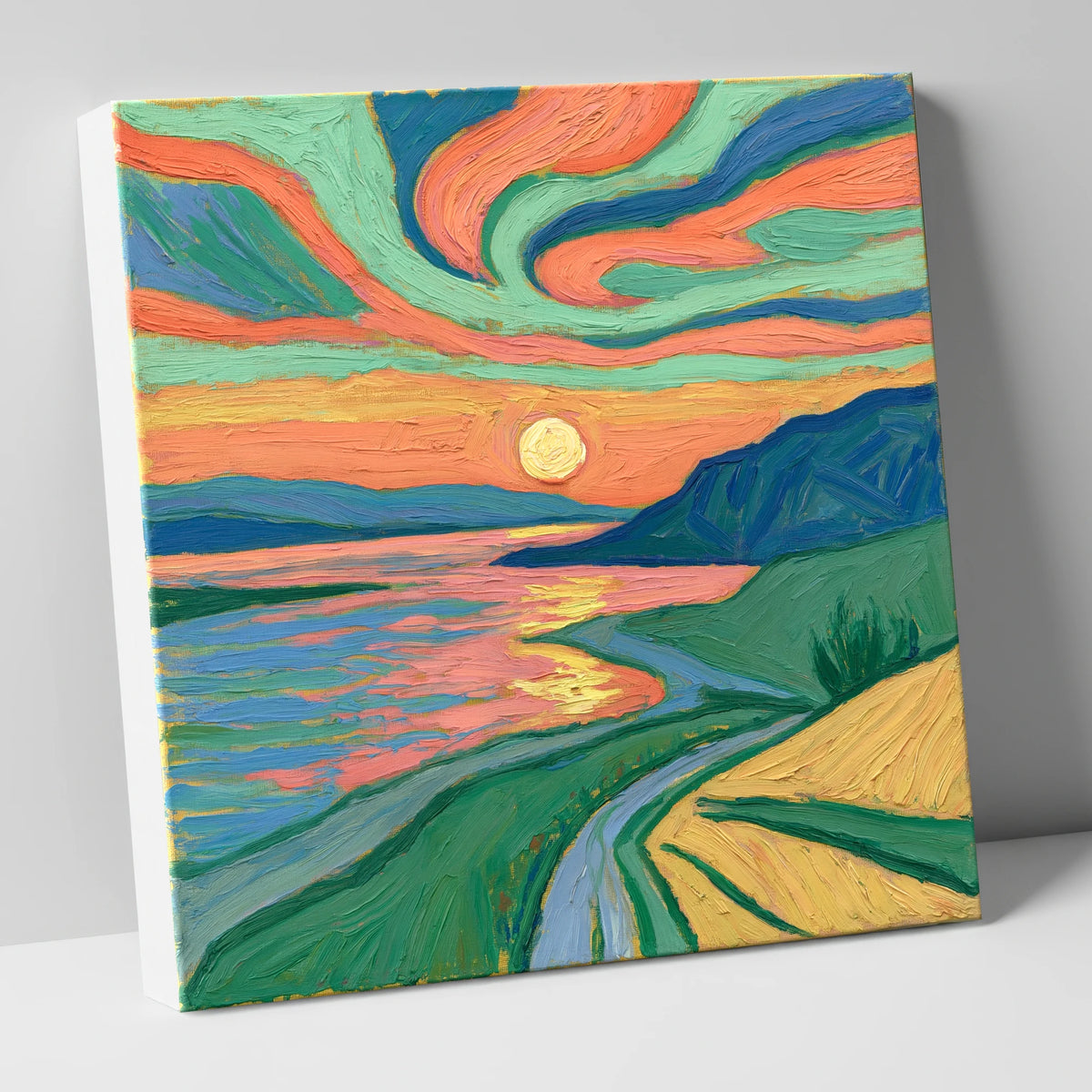 Vivid Sunset Over the Water lake district lake canvas wall art