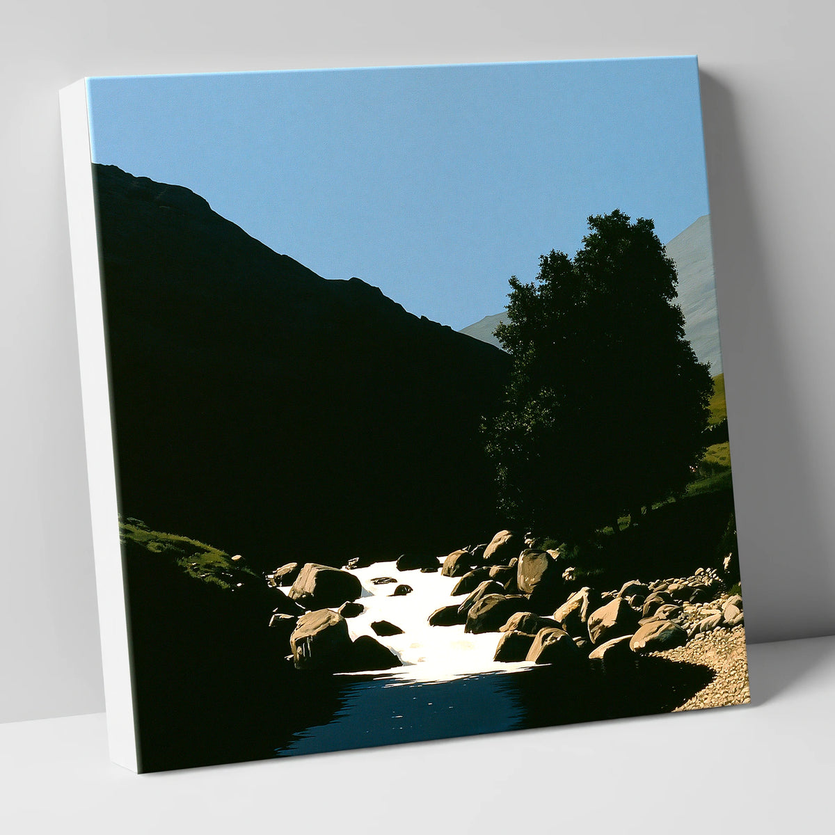 Sunlit Beck Beneath Dark Fell lake district waterfall canvas wall art