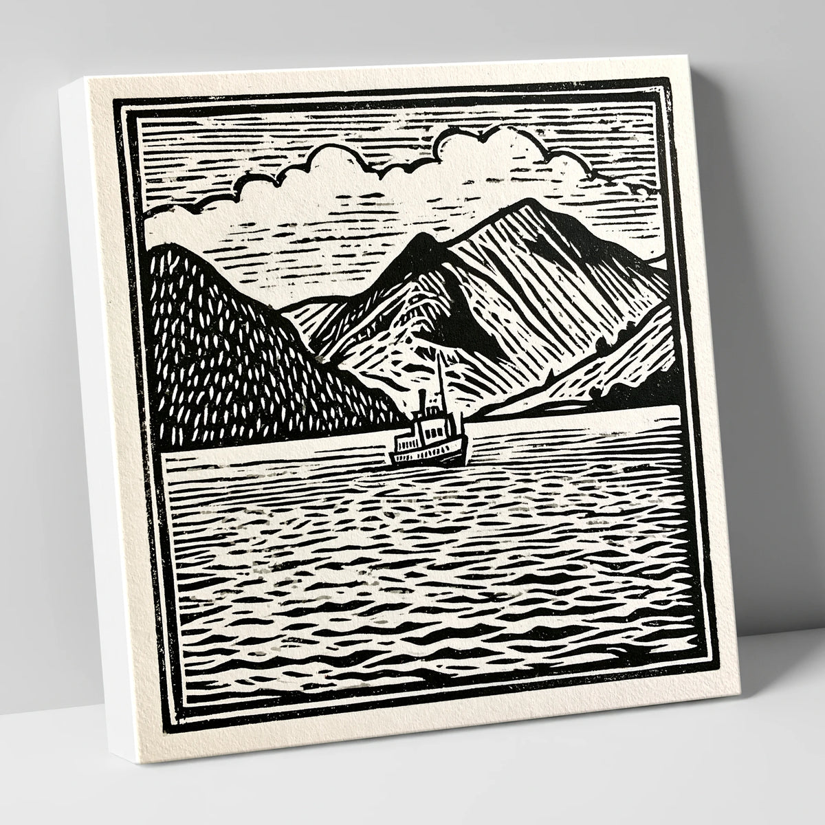 Bold Monochrome Ullswater Steamer lake district lake canvas wall art