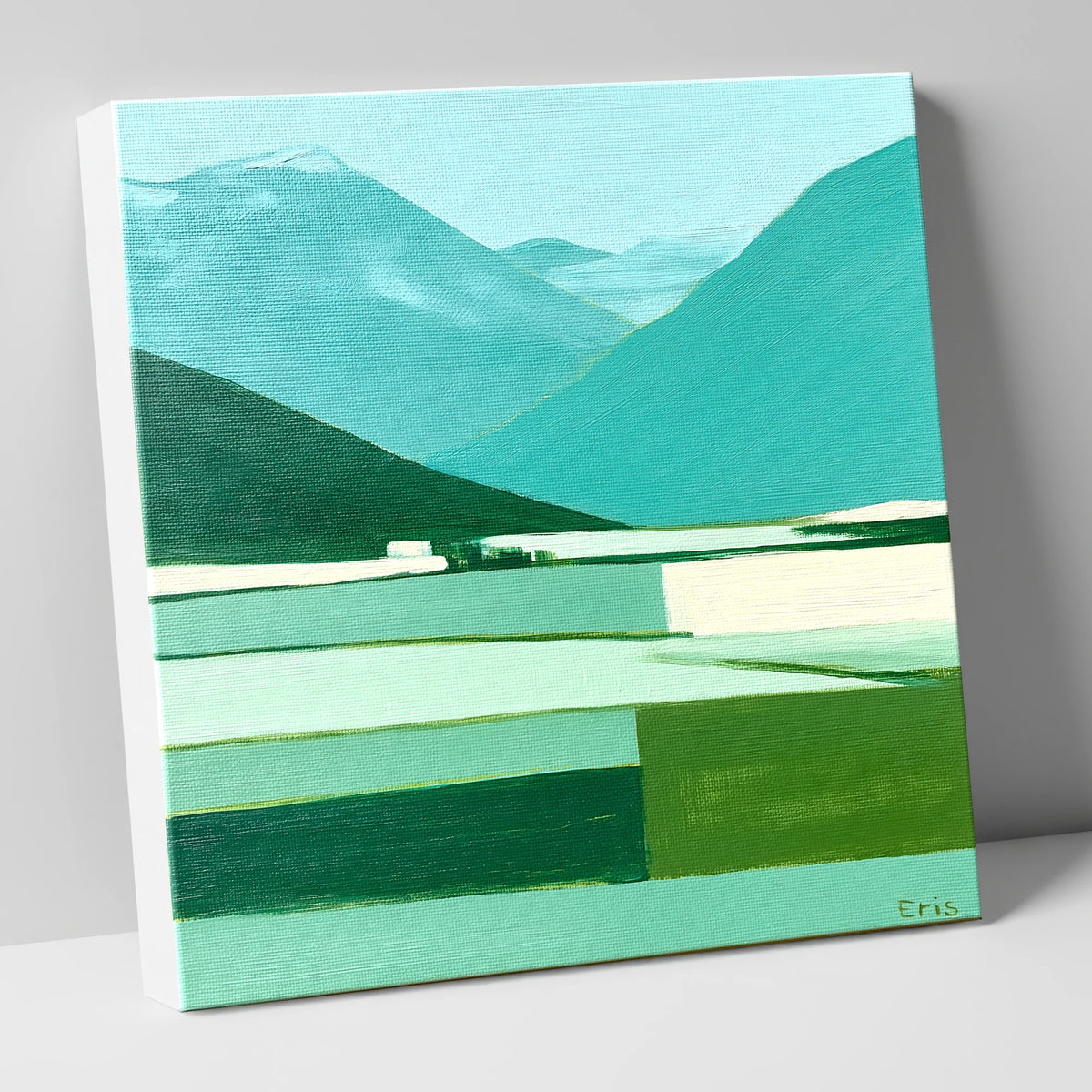 Contemporary Bowfell in Cool Teal lake district fell canvas wall art