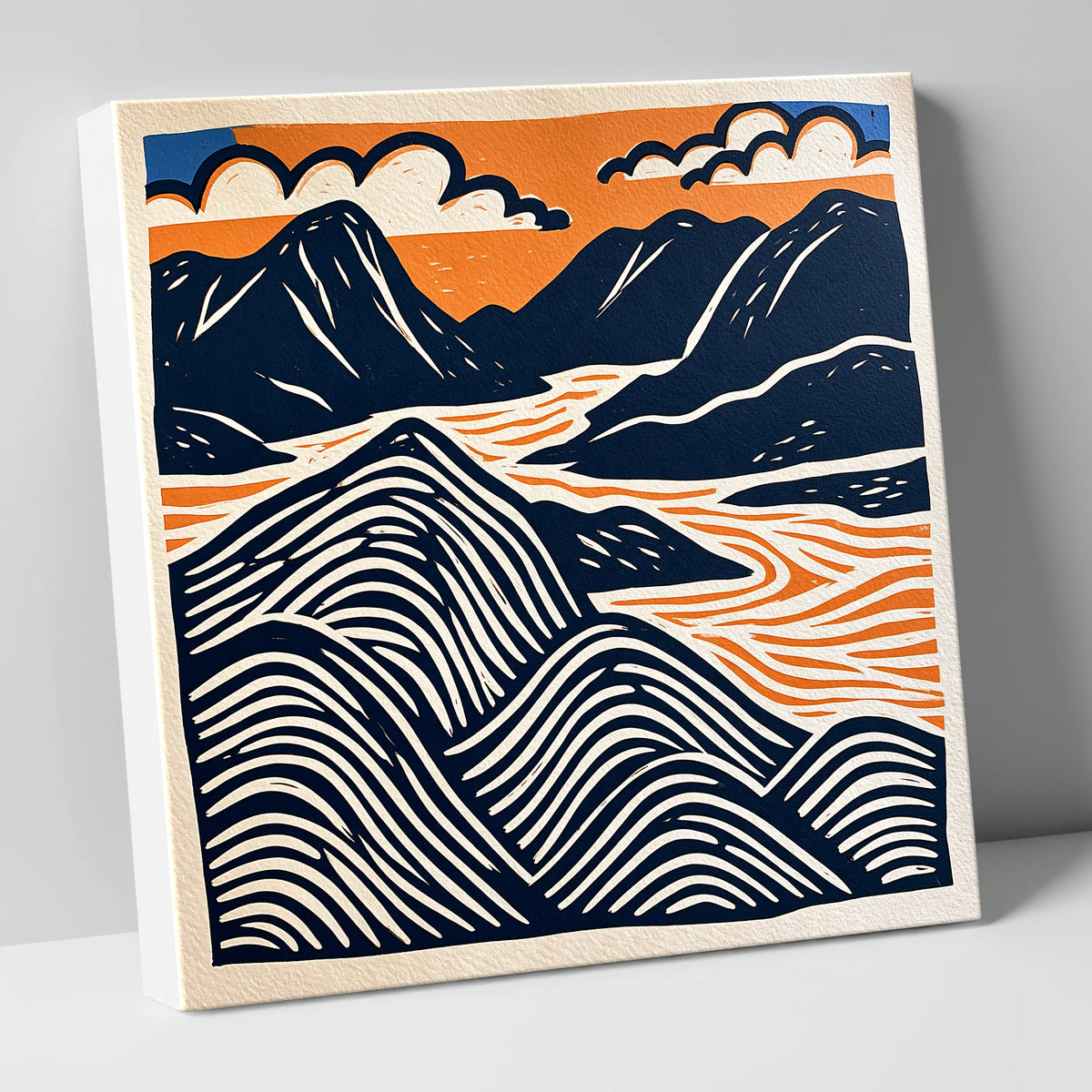 Mountain Summit in Navy and Orange lake district fell canvas wall art