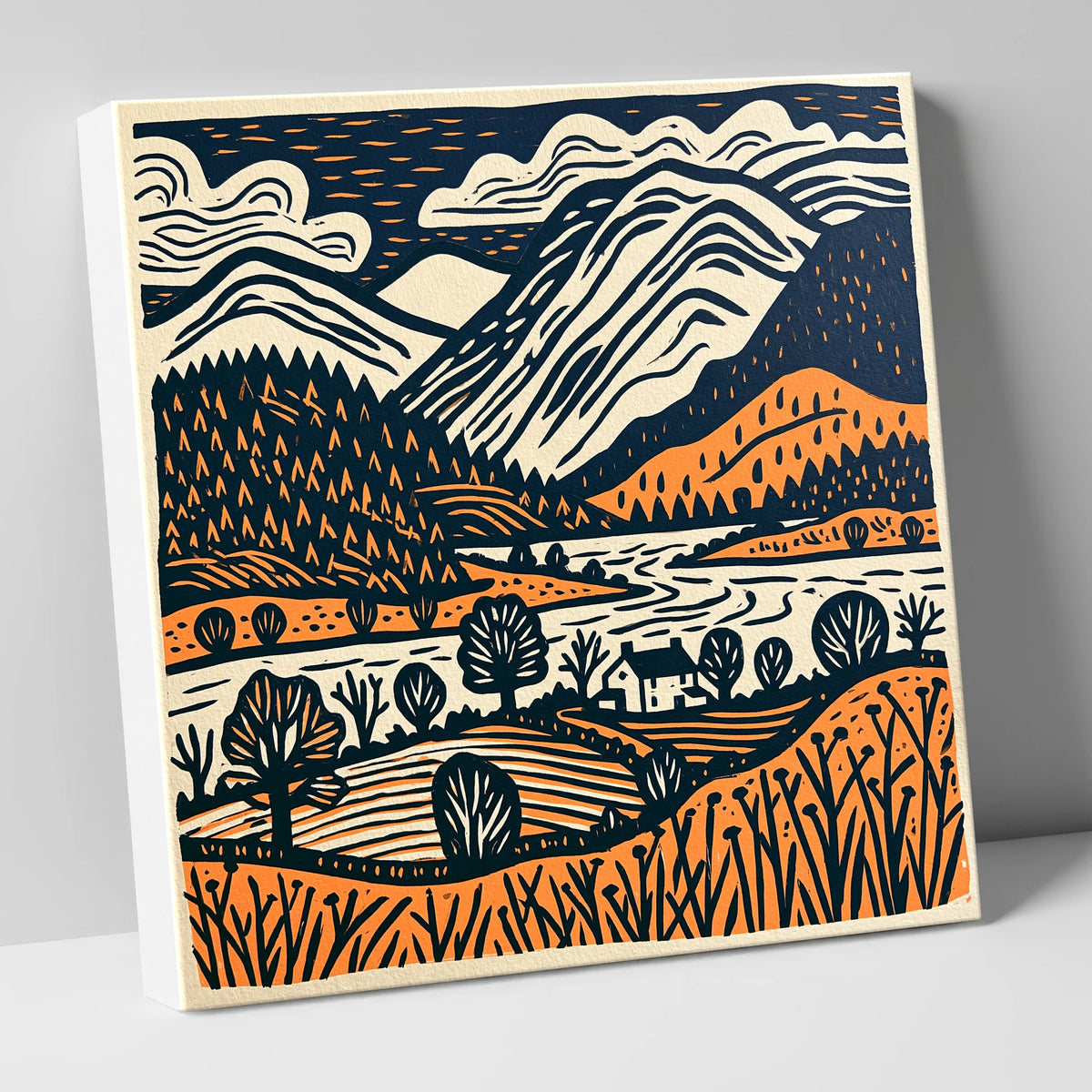 Grasmere Fells in Terracotta and Navy lake district lake canvas wall art