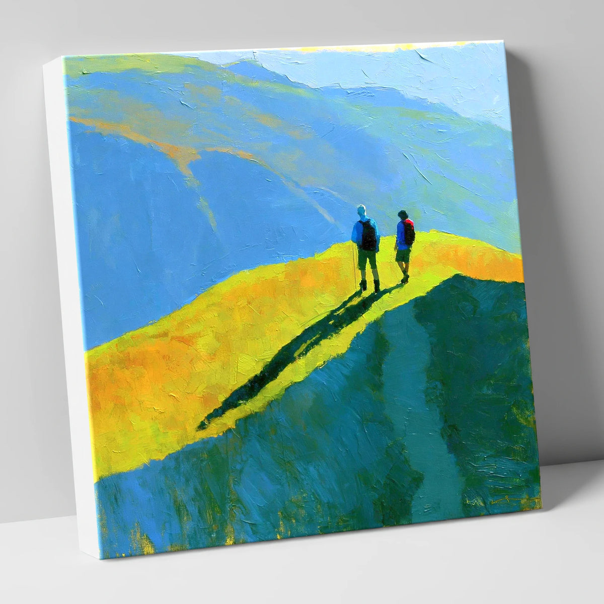 Fell Walkers on a Vibrant Sunlit Ridge lake district fell canvas wall art