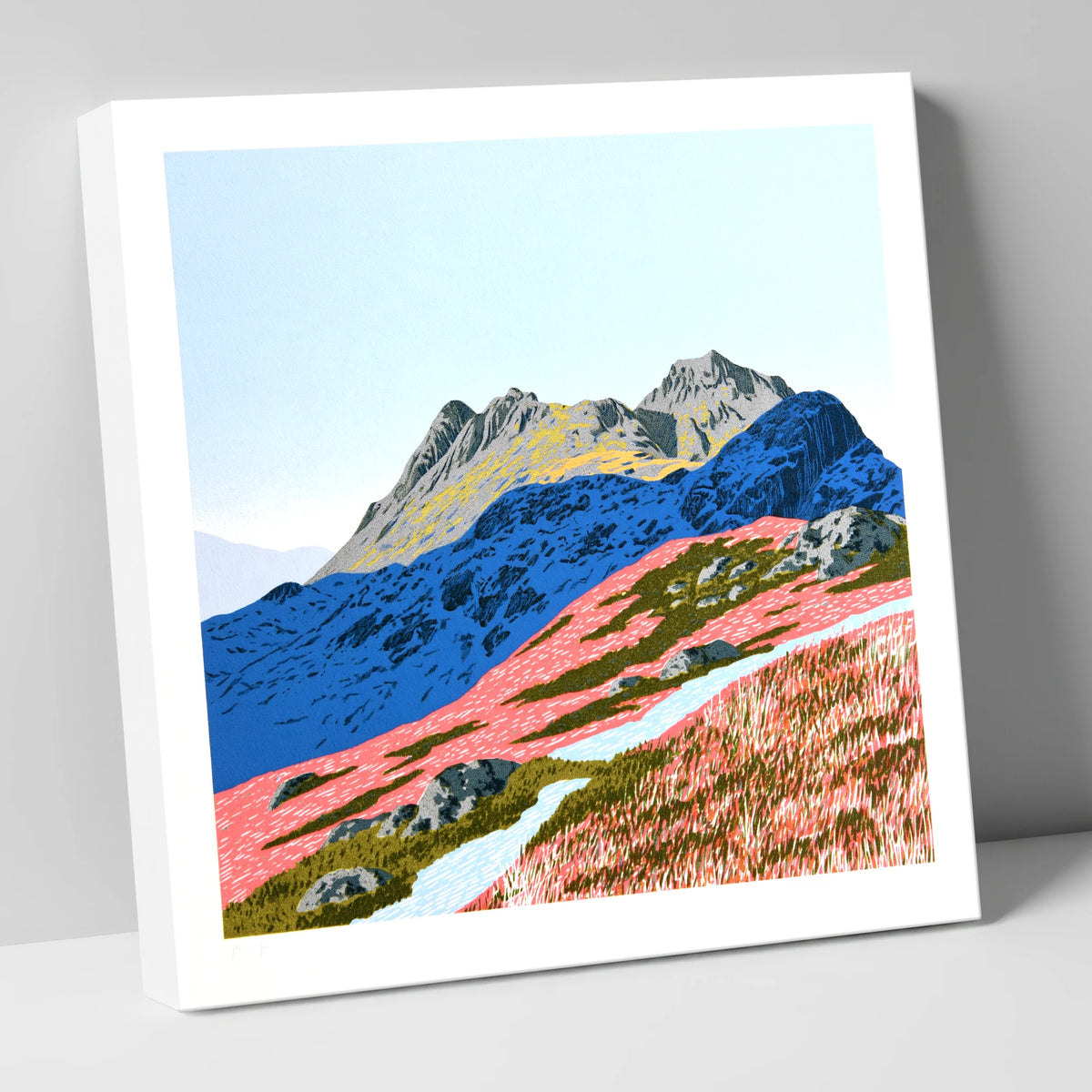 Langdale Pikes in Vivid Coral lake district fell canvas wall art
