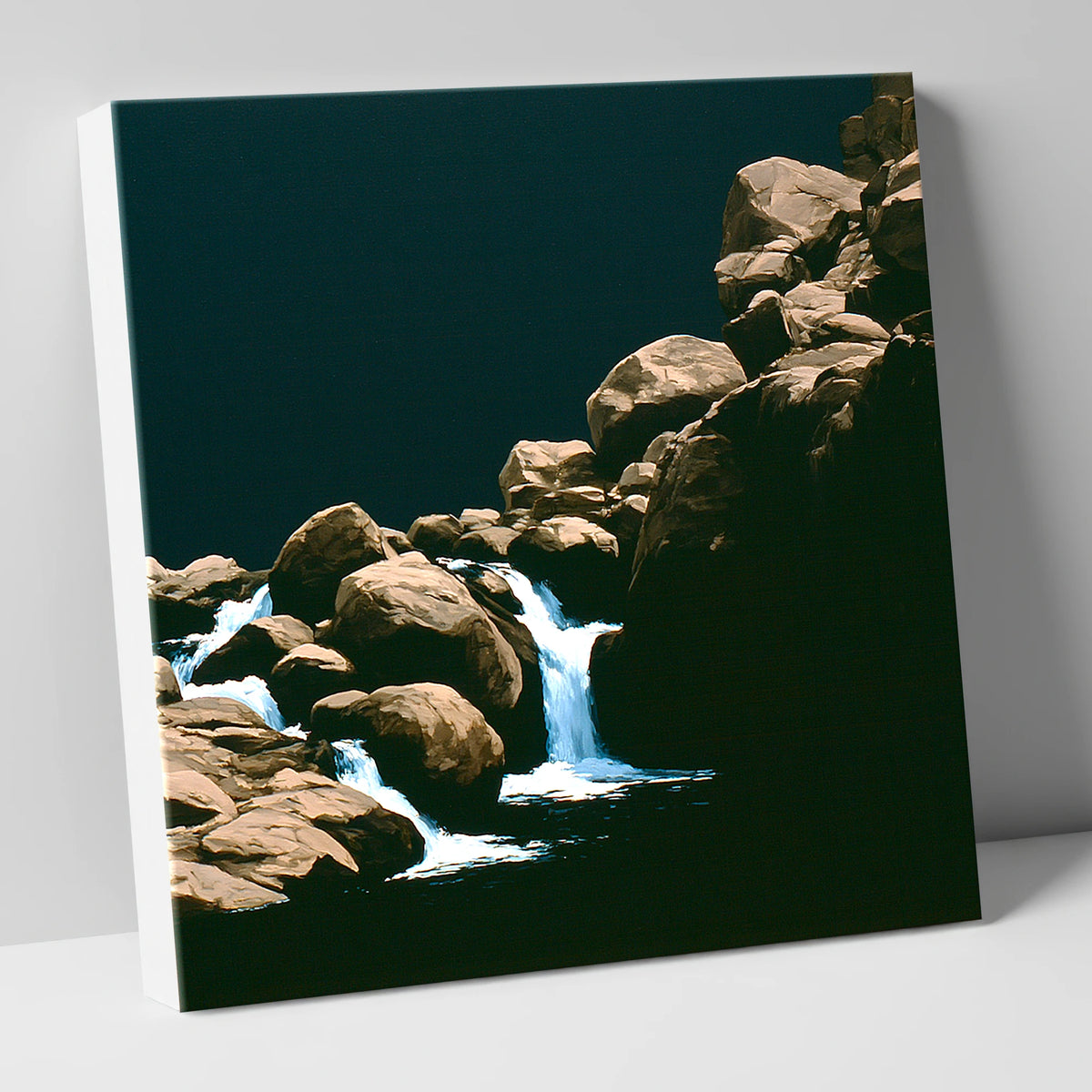 Tumbling Waterfall Among Sunlit Boulders lake district waterfall canvas wall art