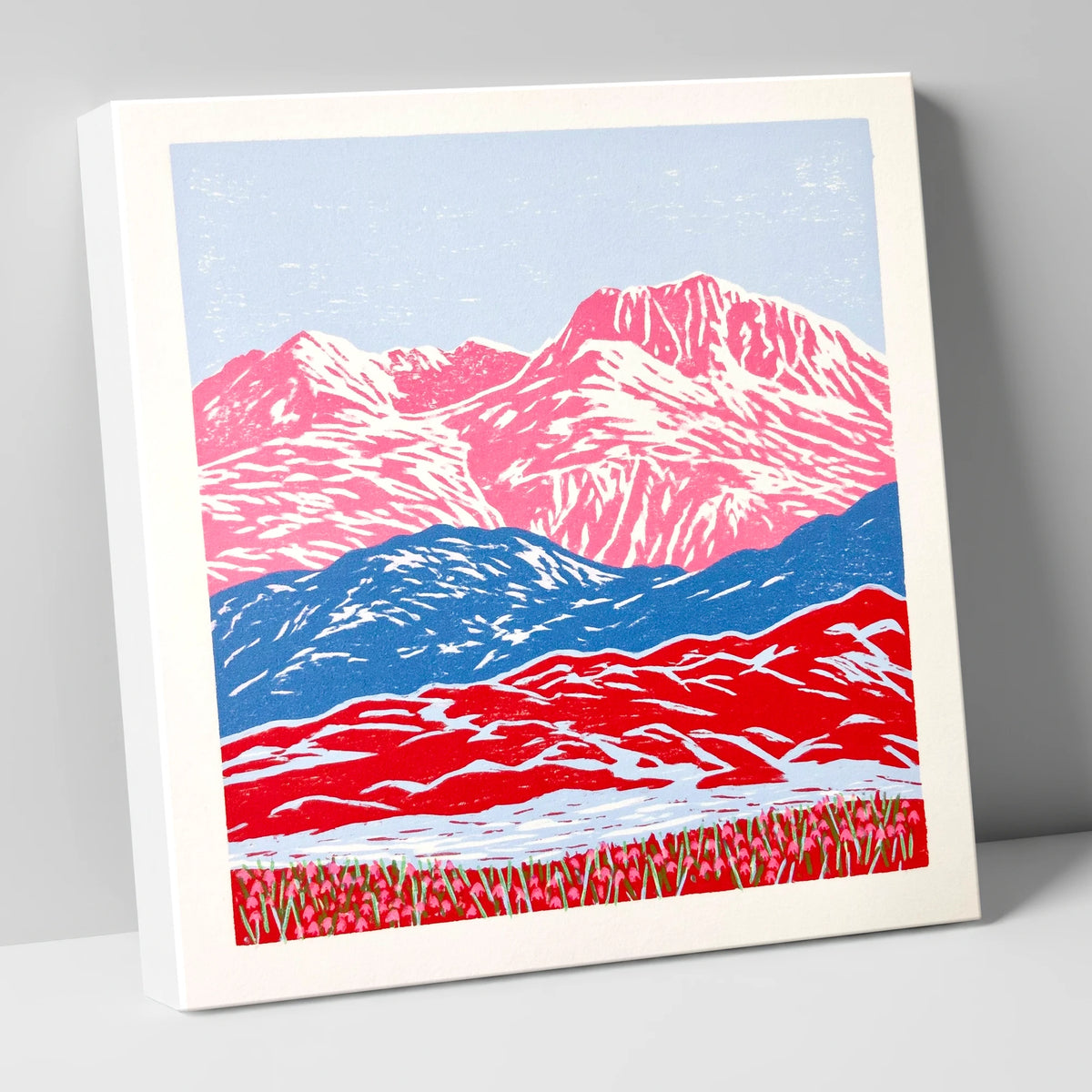 Bowfell in Bold Pink and Blue lake district fell canvas wall art
