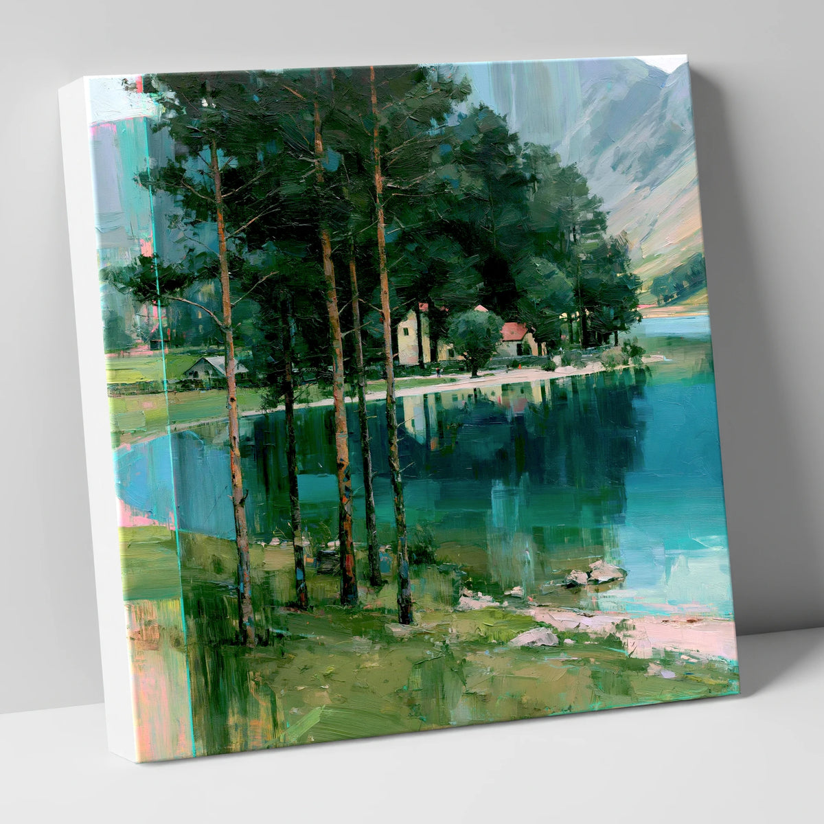 Pine Trees on Buttermere Shoreline lake district lake canvas wall art