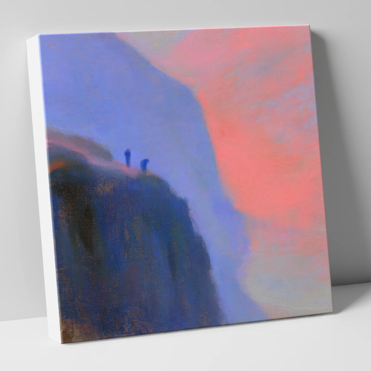 Crag Climbers in Pink Twilight lake district walking canvas wall art