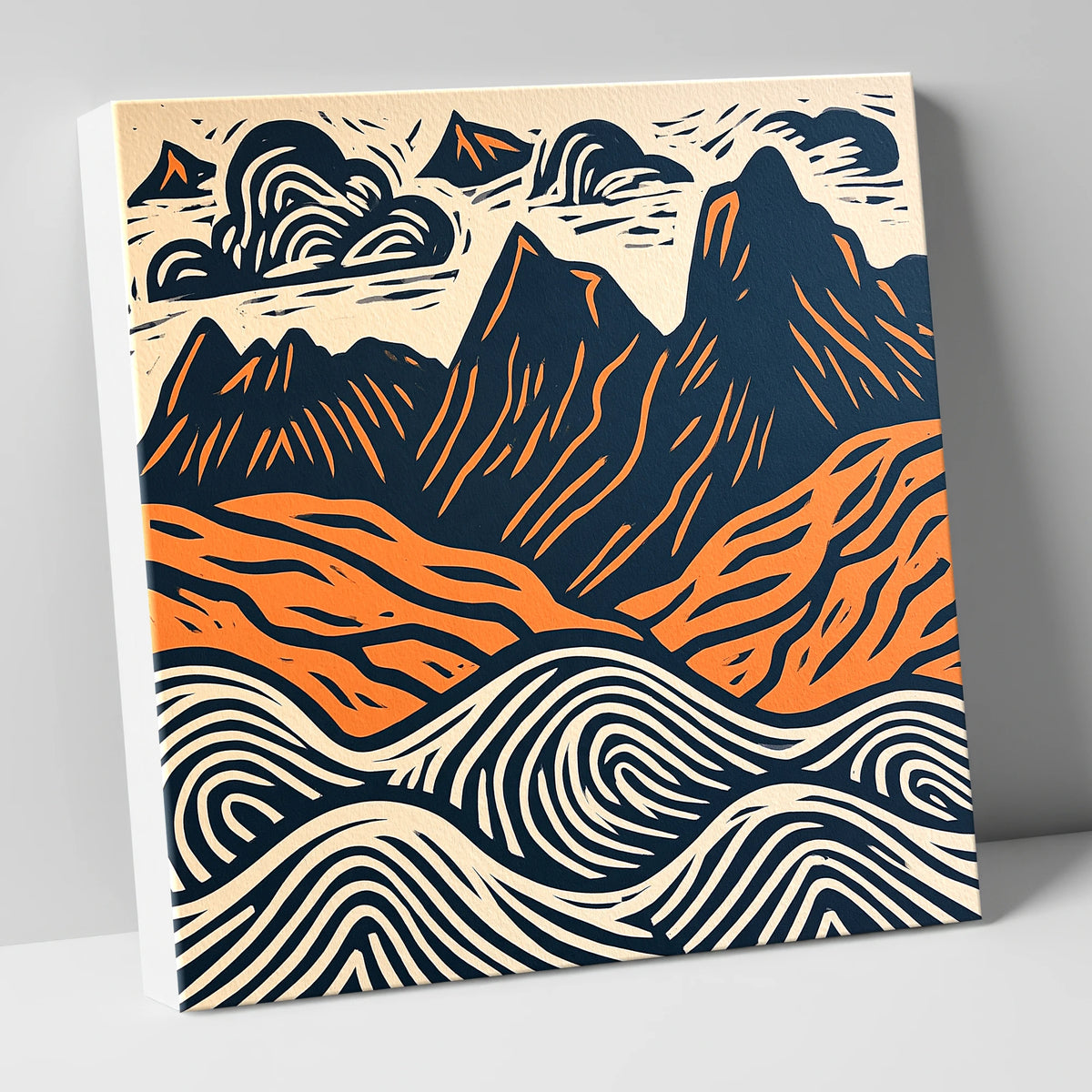 Navy and Orange Langdale Pikes lake district fell canvas wall art