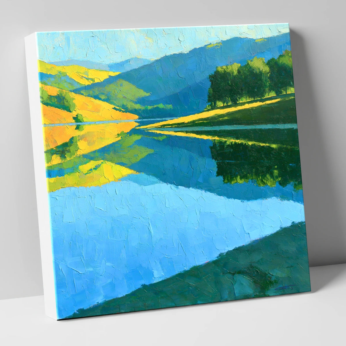 Sunlit Fells Mirrored in Blue Water lake district lake canvas wall art