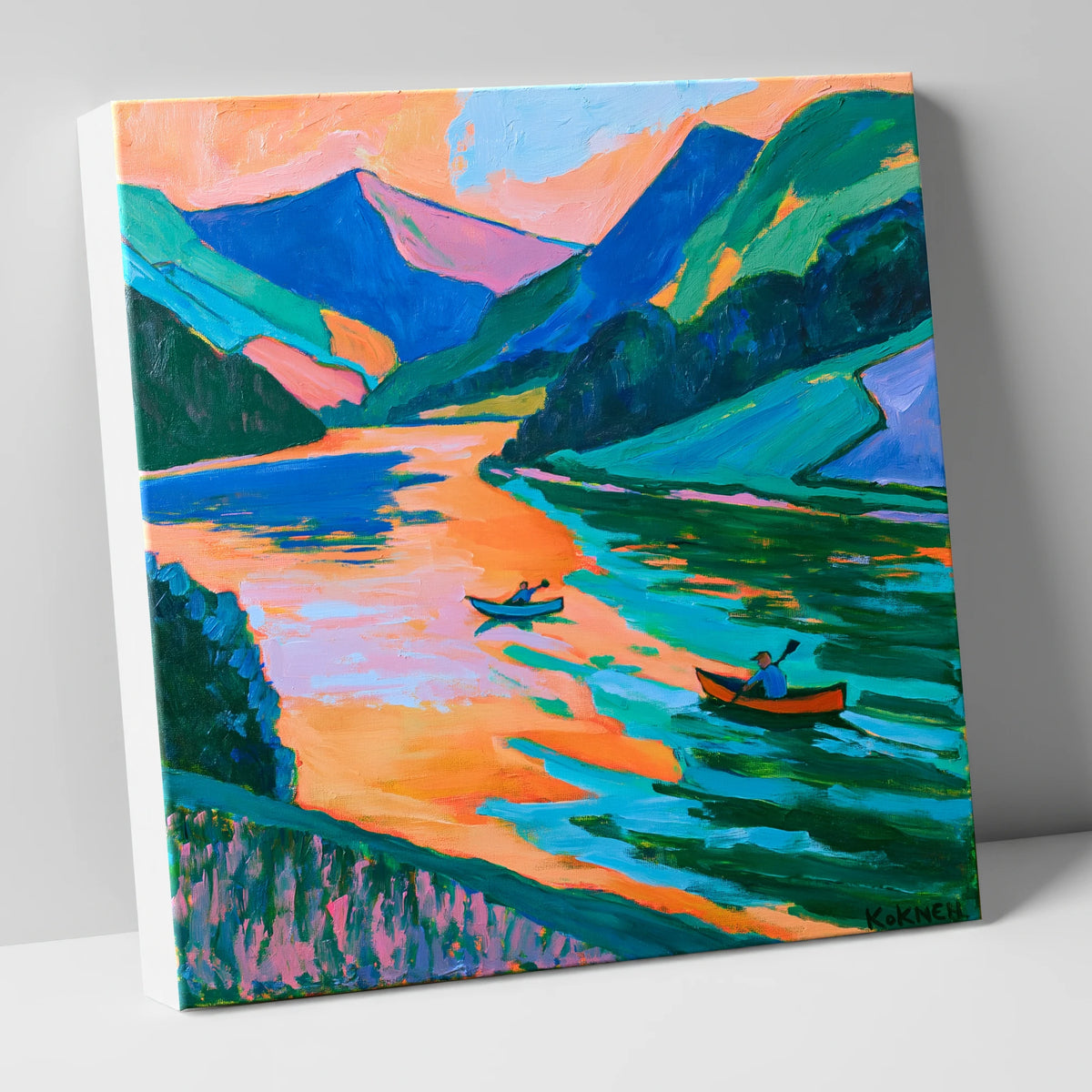 Lake Kayaking in Vivid Colour lake district walking canvas wall art