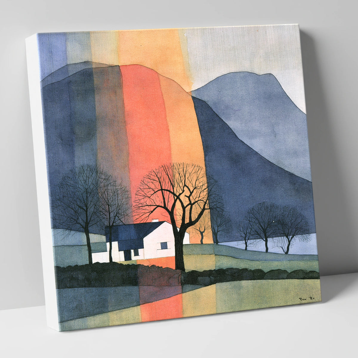 Bold Rainbow Over Fellside Cottage lake district sky canvas wall art