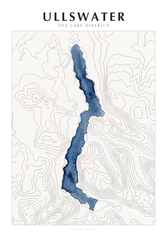 Ullswater watercolour contour map poster, Lake District