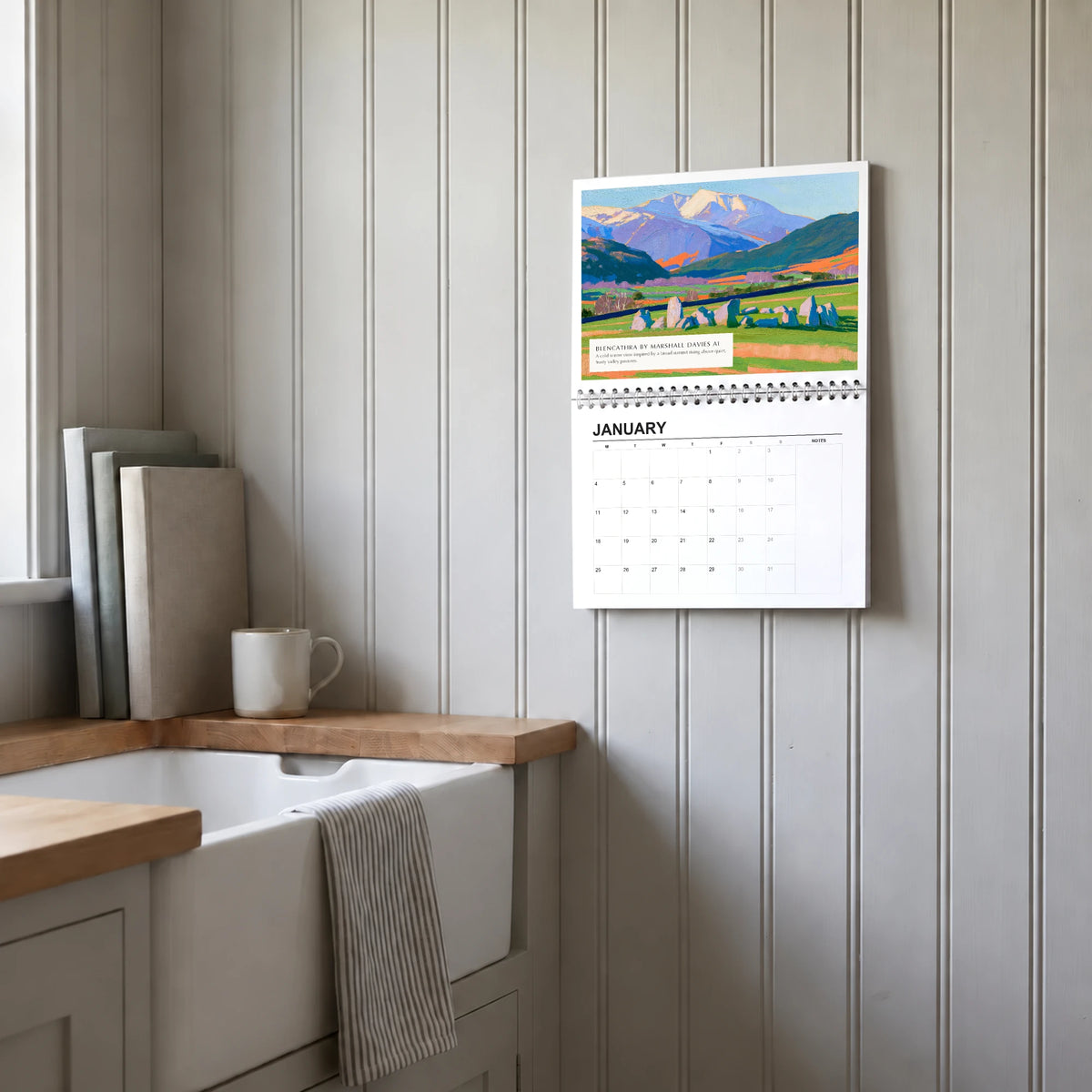 Marshall Davies 2027 wall calendar hanging in a utility room