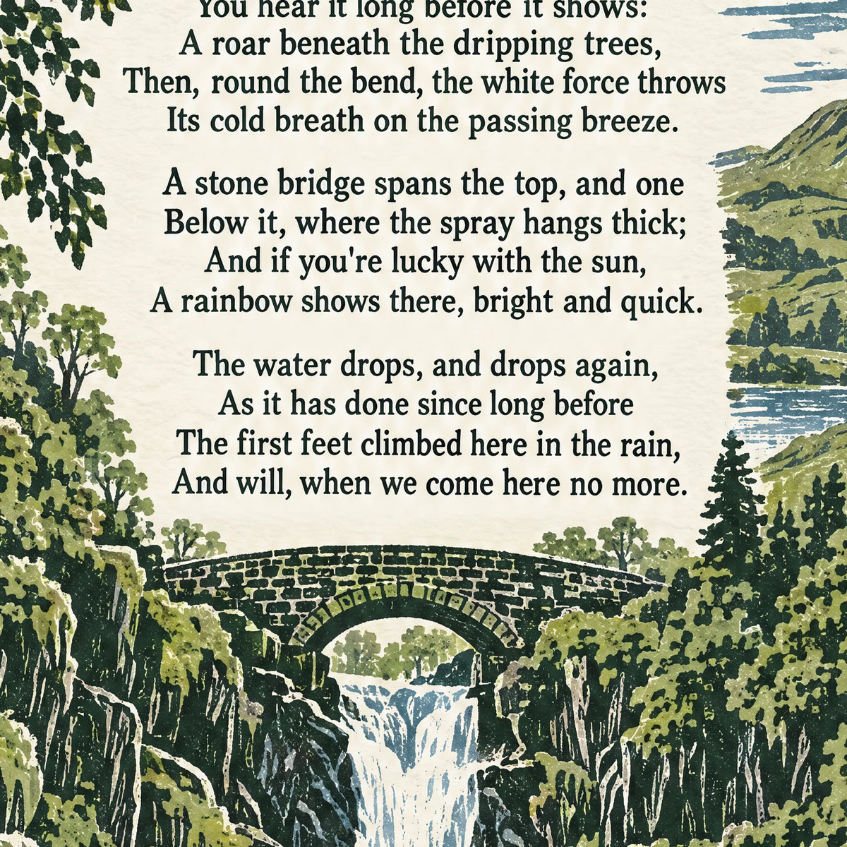 Aira Force poem print close-up: the lettering of the poem