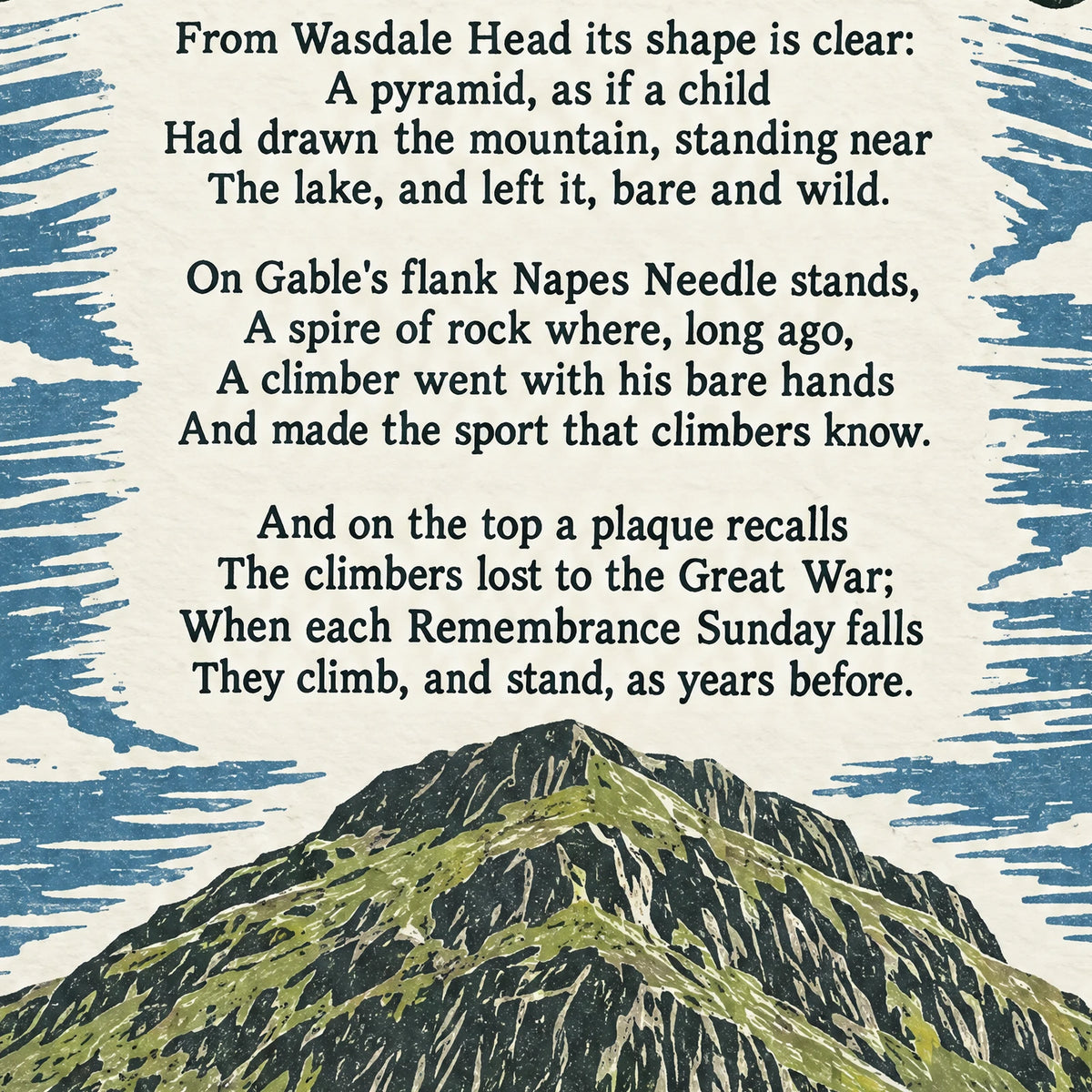 Great Gable poem print close-up: the lettering of the poem