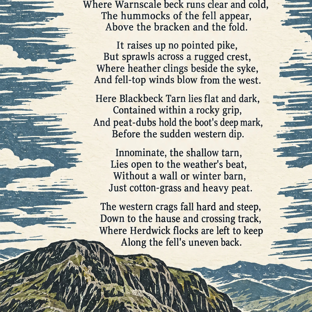 Haystacks poem print close-up: the lettering of the poem