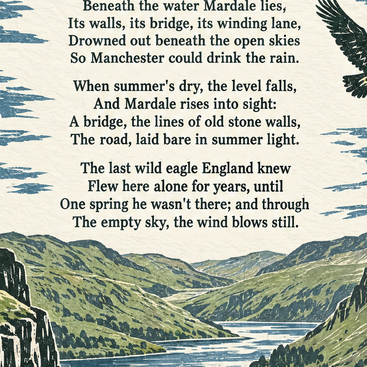Haweswater poem print close-up: the lettering of the poem