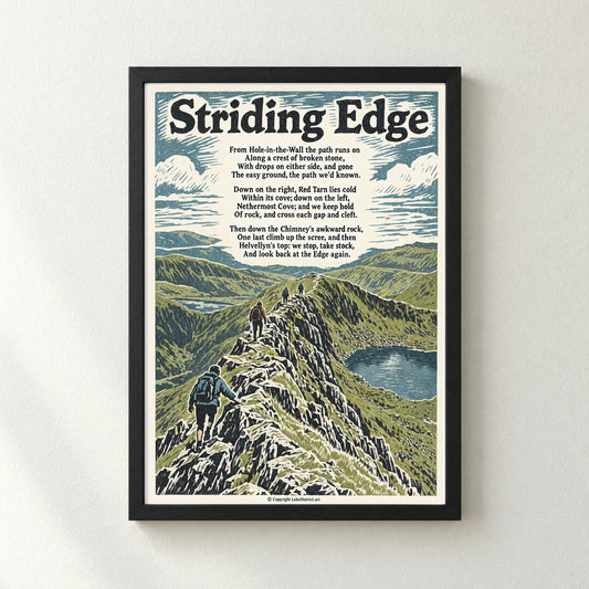 Striding Edge poem print in a black frame