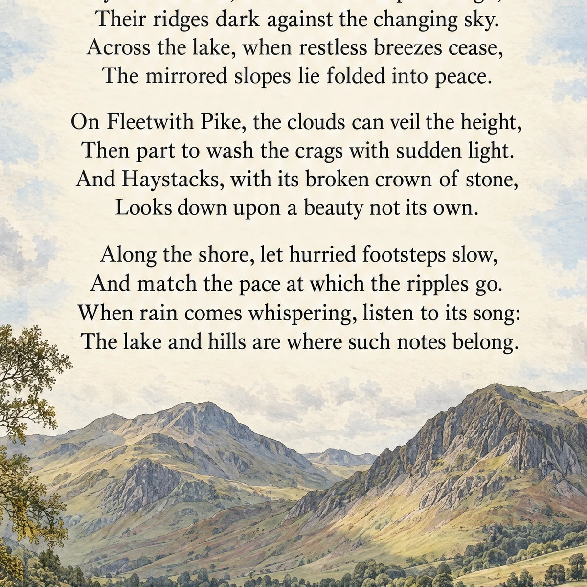 Buttermere poem print close-up: the lettering of the poem