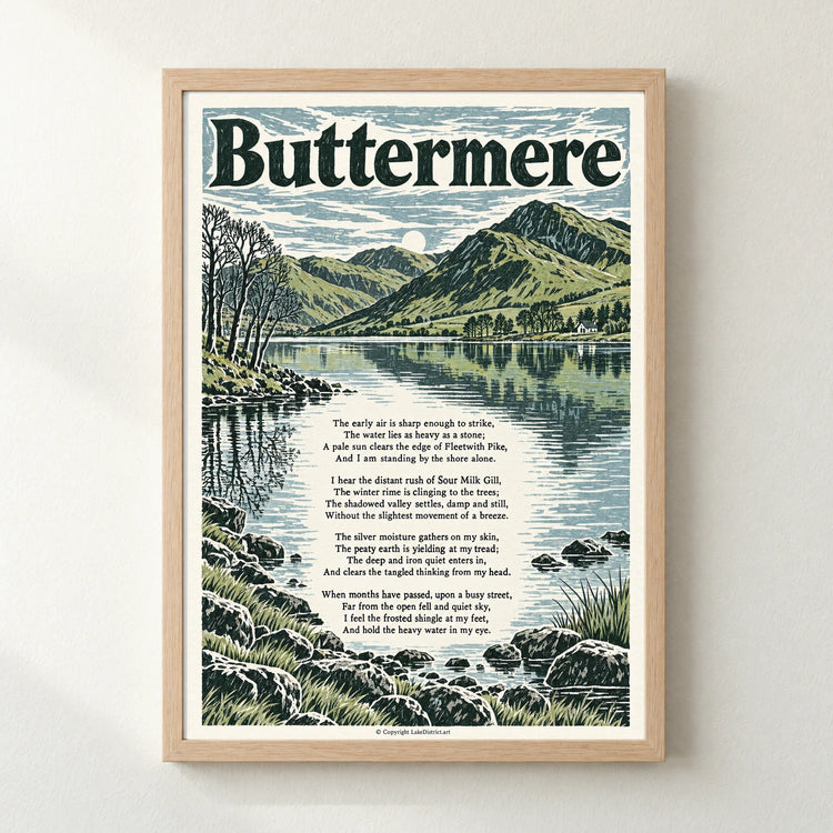 Lake District poem print in a natural wood frame