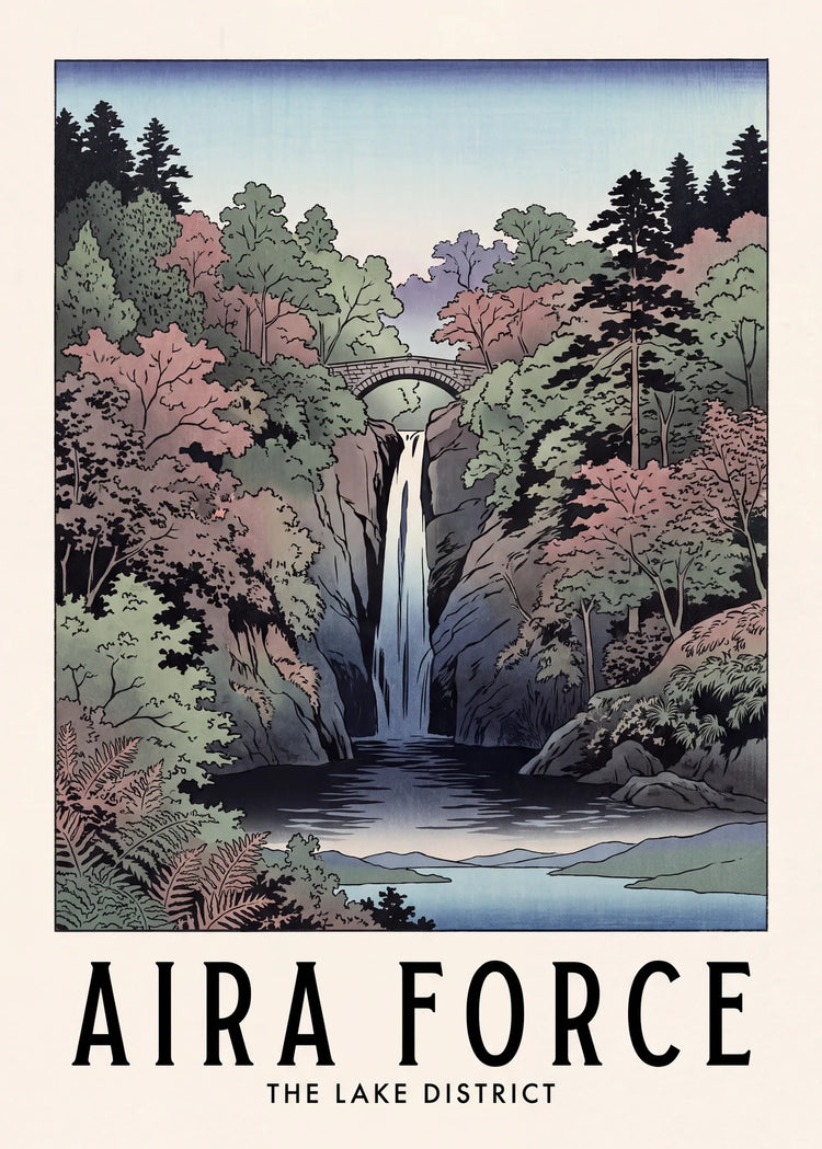 Aira Force — Japanese Woodblock Lake District travel poster
