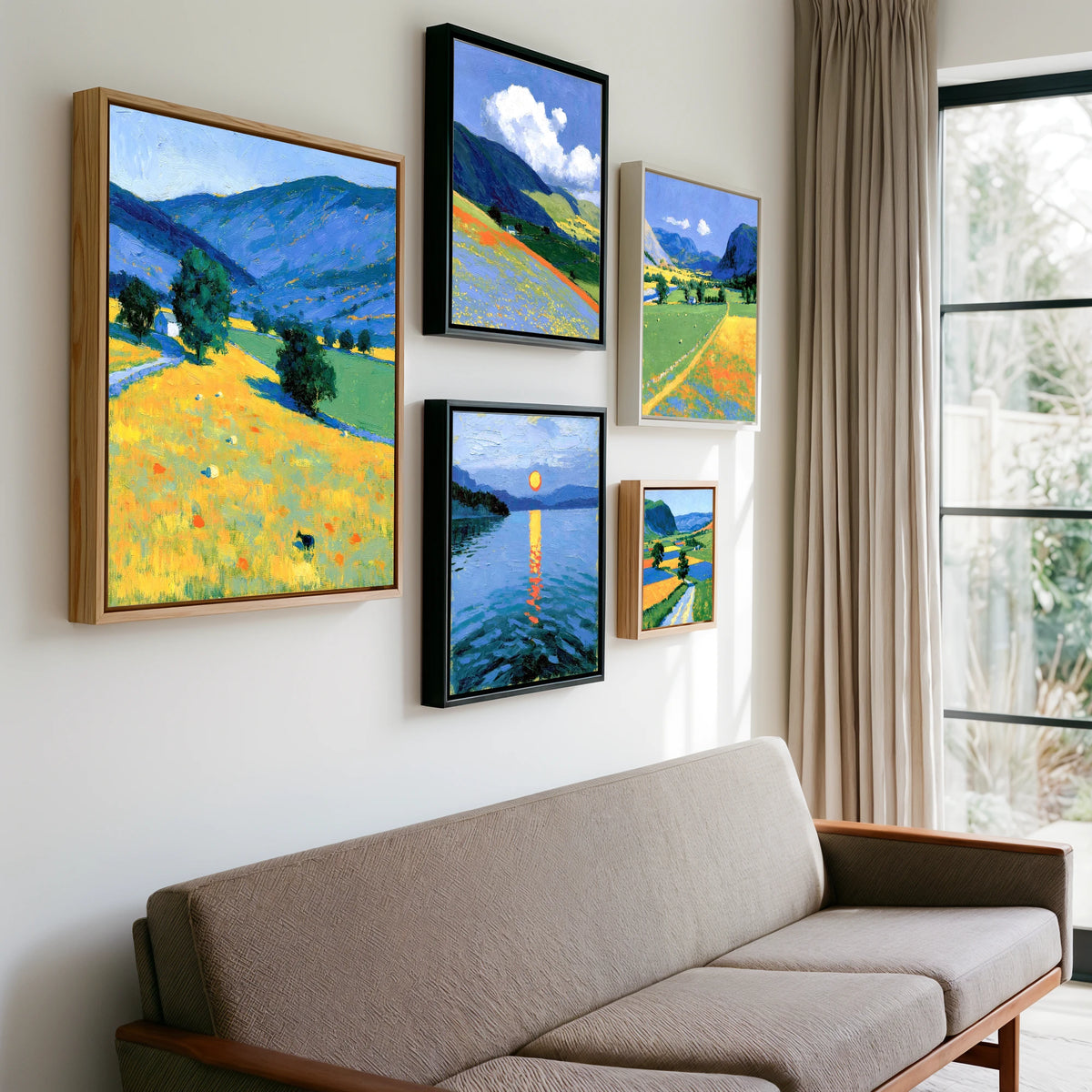 Gallery wall of art by Hugo Beckett