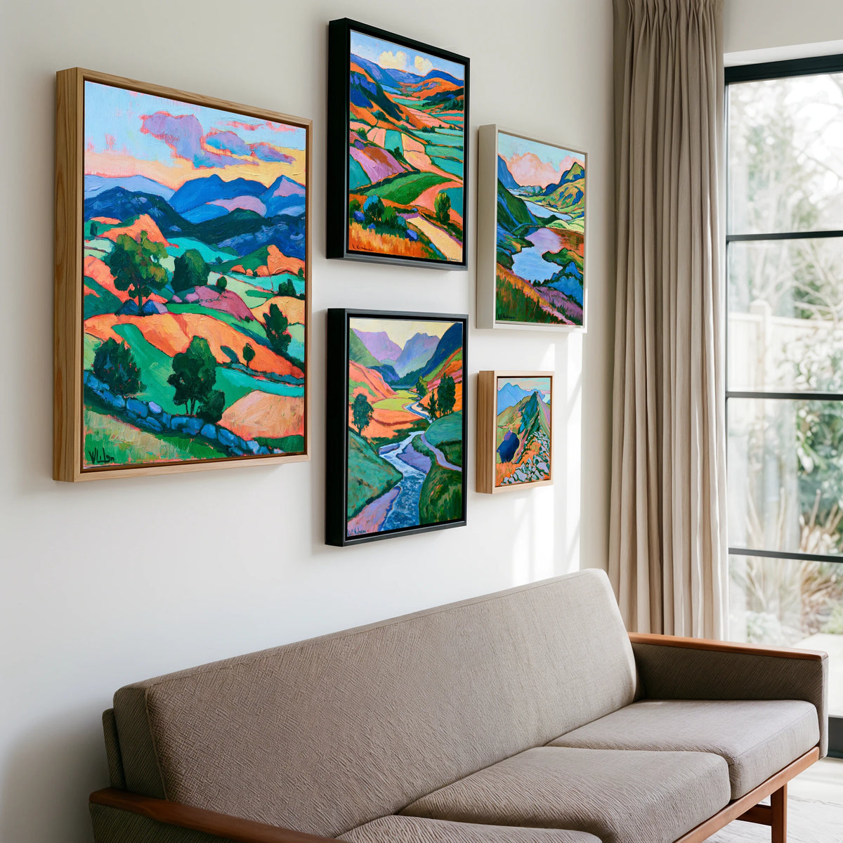 Gallery wall of art by Gideon Wright