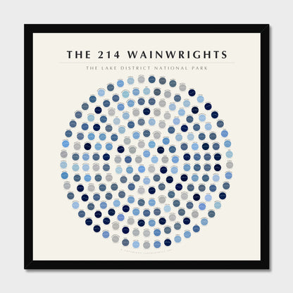 214 Wainwrights Line · Winter Ice rosette poster in a black frame — all 214 fells